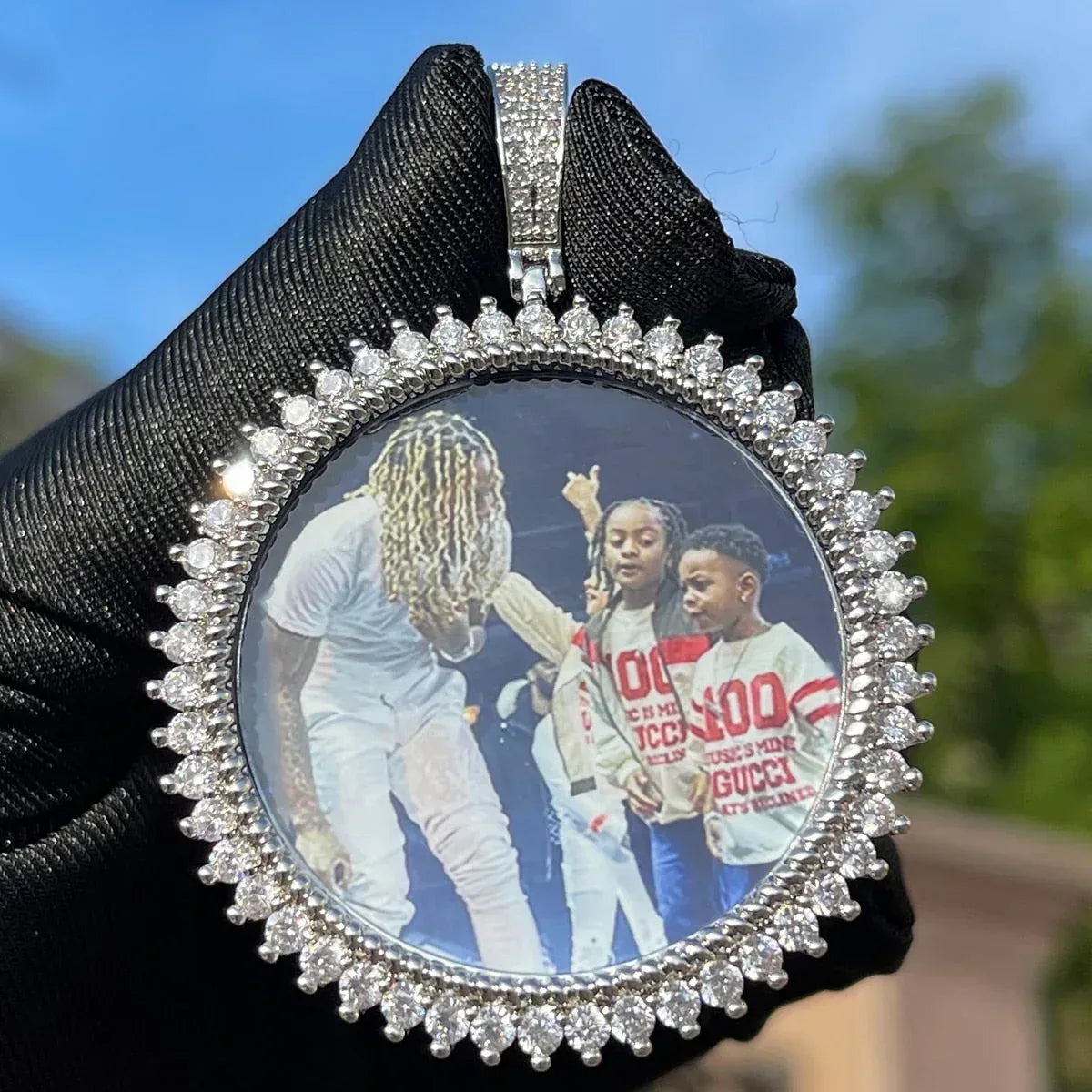 Round Tennis Rope Edges Custom Photo Picture Pendant Necklace - Personalized Jewelry - CaratixJewelry